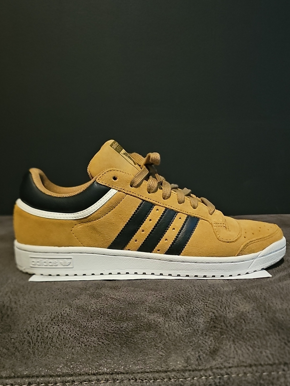 adidas Men’s Suede Sneakers in Tan with Black Stripes